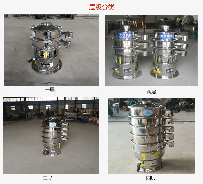 小型不锈钢振动筛层级展示：一层，两层，三层，四层等。