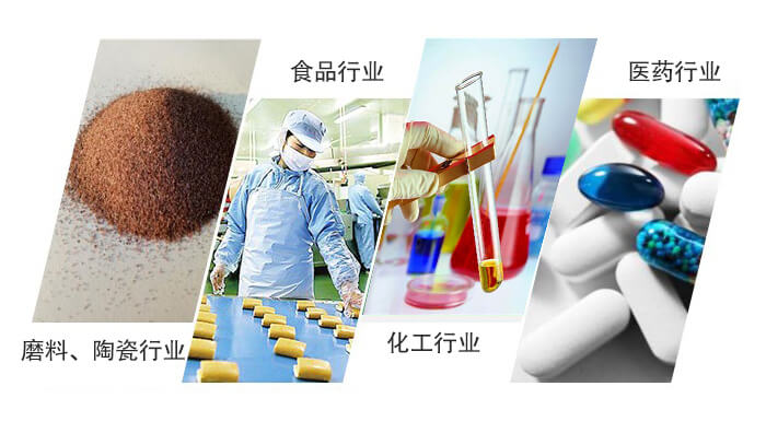 圆形旋振筛适用行业：磨料，陶瓷行业，食品行业，化工行业，医药行业。